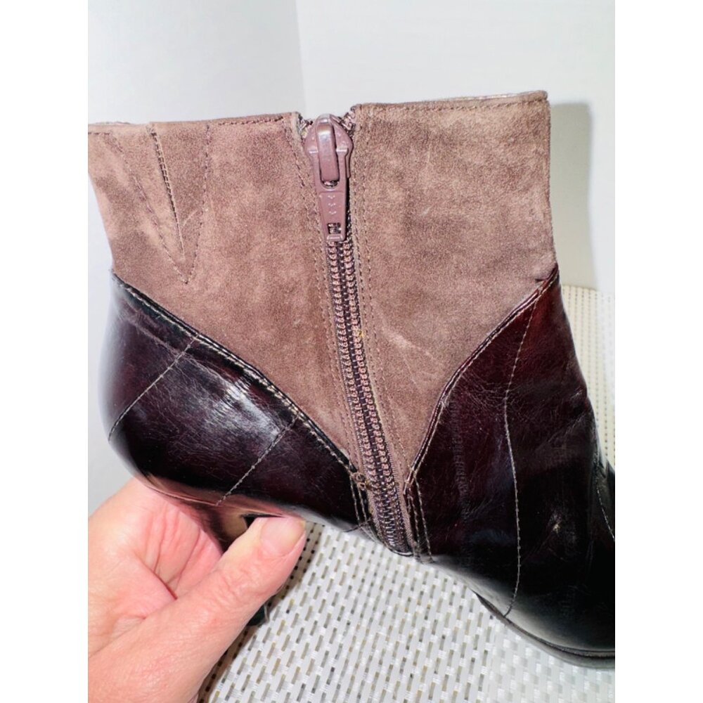 Moda Spana Brown Wendy Eel Skin Suede Heeled Square Toe Ankle Boots 6.5 Zipper - Picture 12 of 15